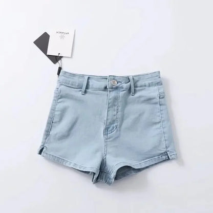 Summer Women High Elasticity Denim Hot Shorts Female Denim Casual Shorts High Waist Split Hem Denim Shorts