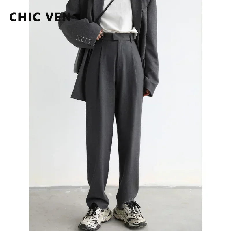 Simple Casual Women Twill Suit Pants Wide Leg Pants Straight Floor Pants Office Ladies Female Trousers