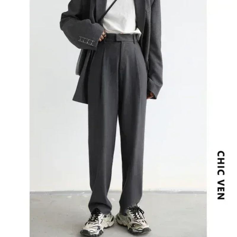 Simple Casual Women Twill Suit Pants Wide Leg Pants Straight Floor Pants Office Ladies Female Trousers