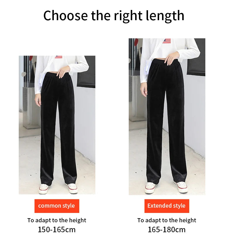 Women'S Pants Straight Female Trousers Wide Leg Korean Style Fashion Streetwear Vintage Velvet Casual Loose Pants Suits Office