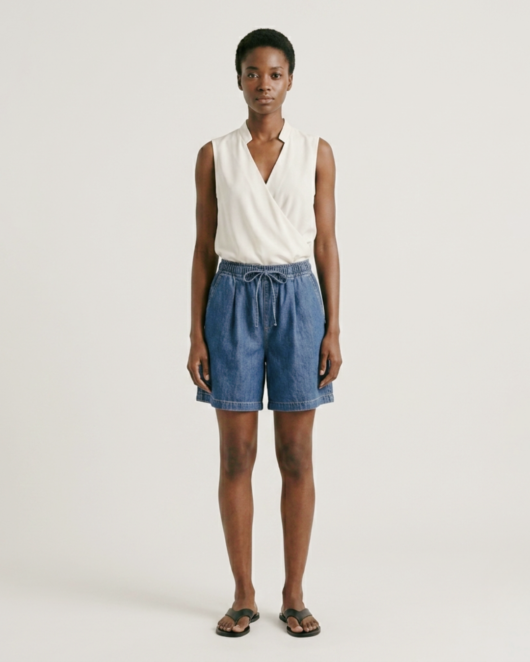 Drawstring Denim Shorts