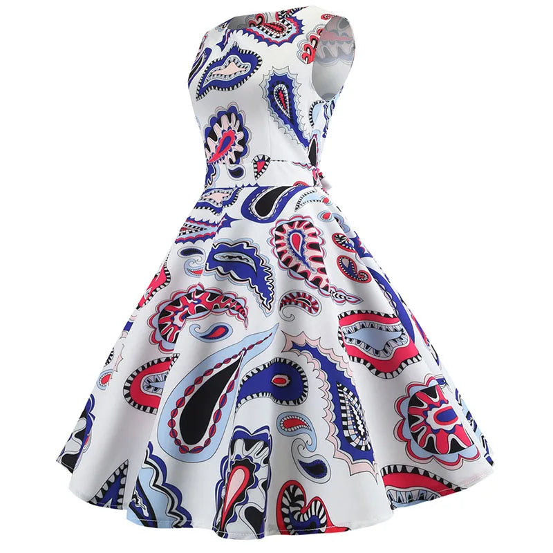 Vintage Summer Dress Women Casual Floral Print Robe 50S 60S Rockabilly Swing Pinup Vestidos Elegant Party Dress
