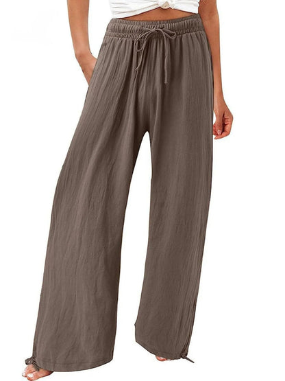 Women'S Linen Wide Leg Trousers High Waisted Drawstring Pants