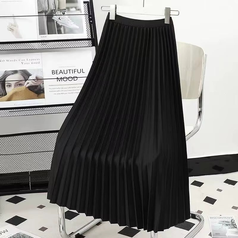 Chic Pleat Midi Skirt — A-Line Korean Style