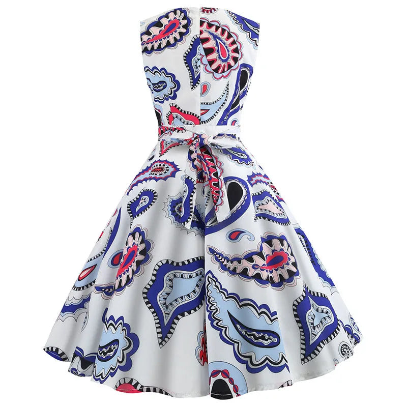 Vintage Summer Dress Women Casual Floral Print Robe 50S 60S Rockabilly Swing Pinup Vestidos Elegant Party Dress