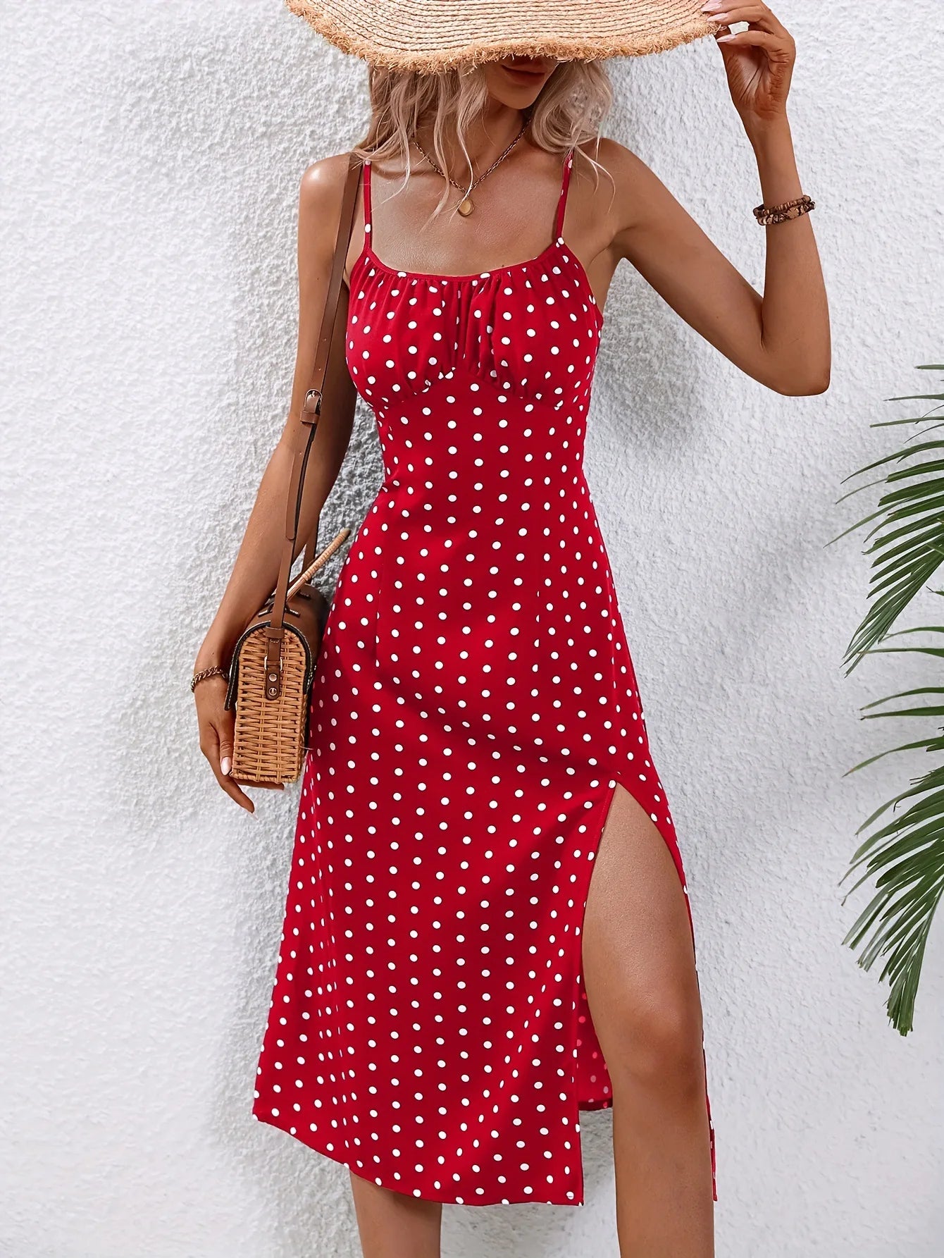 Women Floral Print Spaghetti Straps Summer Boho Beach Dress Elegant Suspenders Square Neck Slit Dress Vestidos