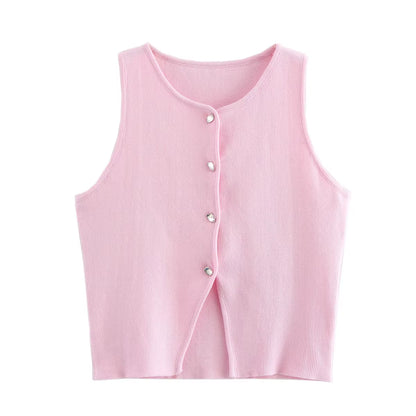 White Knit Crop Top Women Button Short Tops Woman Summer Tanks Camis Tops for Women Streetwear Vest Tank Top Female