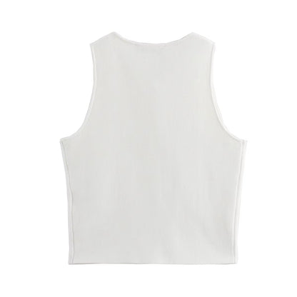 White Knit Crop Top Women Button Short Tops Woman Summer Tanks Camis Tops for Women Streetwear Vest Tank Top Female