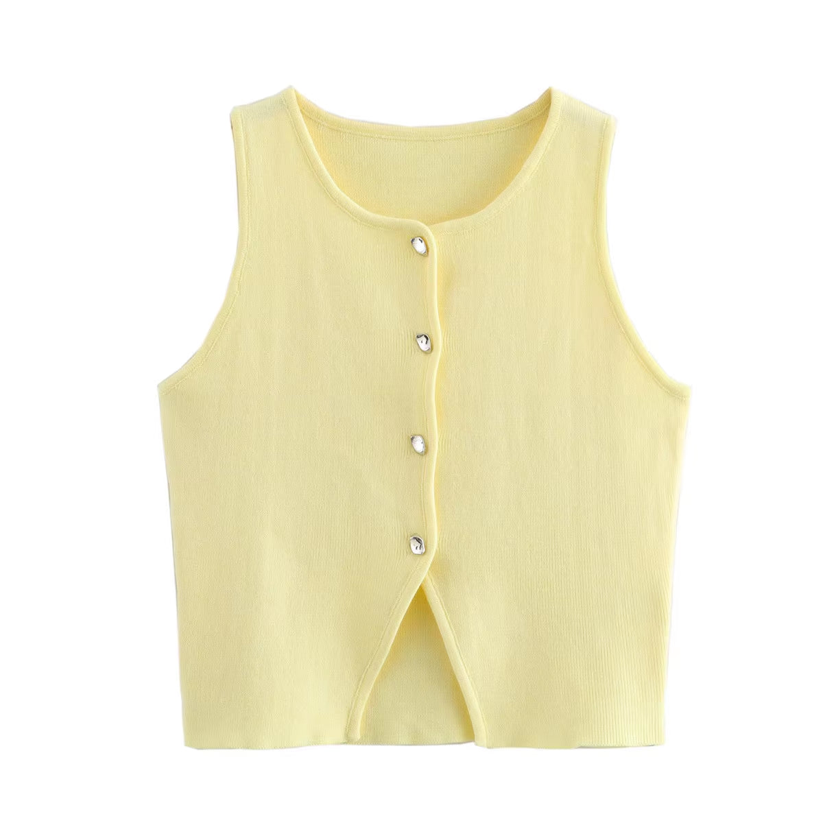White Knit Crop Top Women Button Short Tops Woman Summer Tanks Camis Tops for Women Streetwear Vest Tank Top Female
