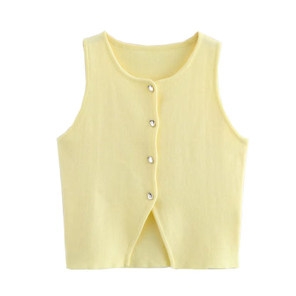 White Knit Crop Top Women Button Short Tops Woman Summer Tanks Camis Tops for Women Streetwear Vest Tank Top Female