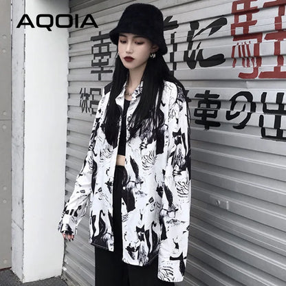 Harajuku Ink Blouse — Oversized Y2K Print Shirt