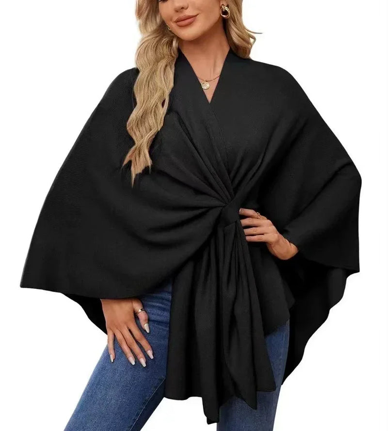 Wrapped in Calm Poncho — Open-Front Cape Sweater