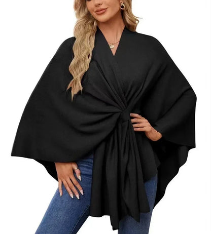 Wrapped in Calm Poncho — Open-Front Cape Sweater