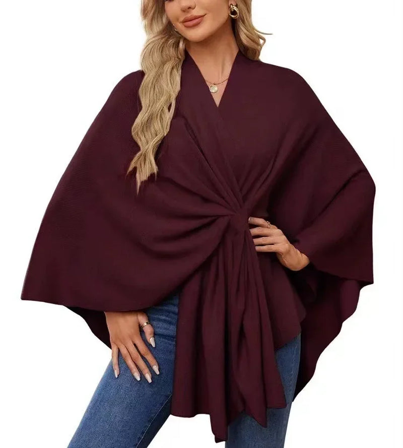 Wrapped in Calm Poncho — Open-Front Cape Sweater