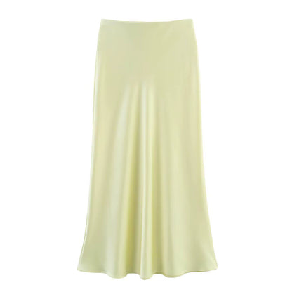 2024 Black Satin Skirt Woman High Waist Elegant Long Skirts for Women Fashion Summer Midi Skirt Office Women'S Skirts
