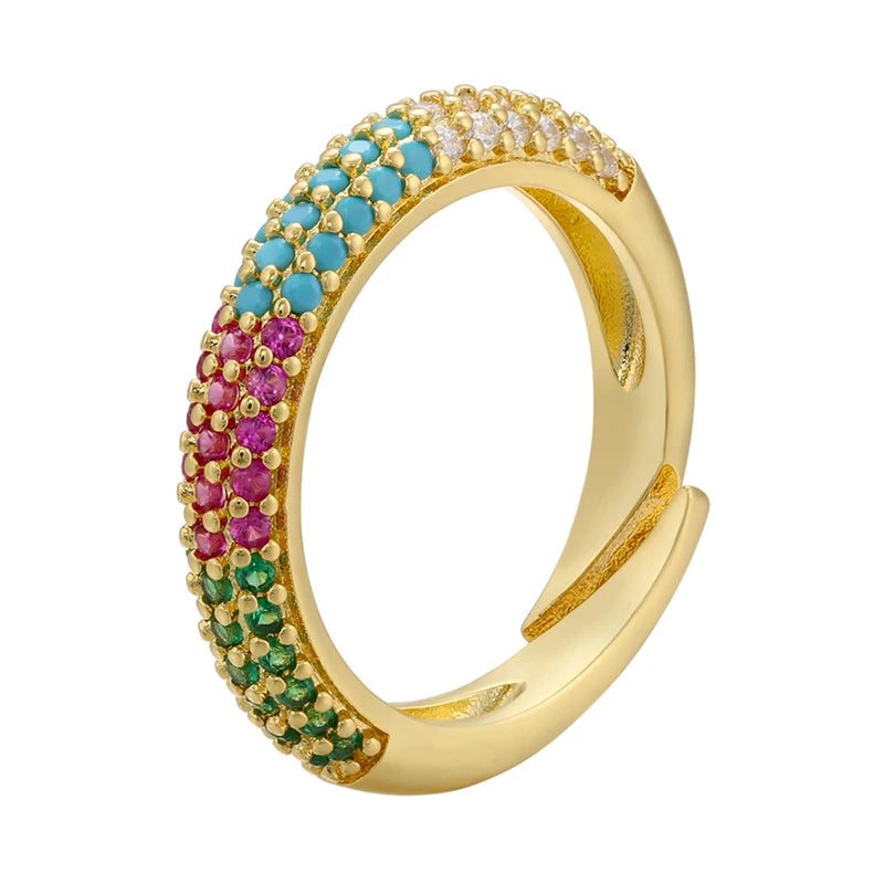 12 Colors Gold Color Women Rings Fashion Adjustable Rings CZ Crystal Rings for Women Party Gifts