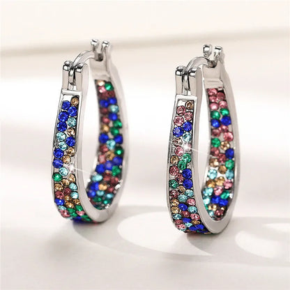 Colorful CZ Hoop Earrings Women Fashion Ear Hoop Accessories Luxury Bridal Wedding Statement Jewelry