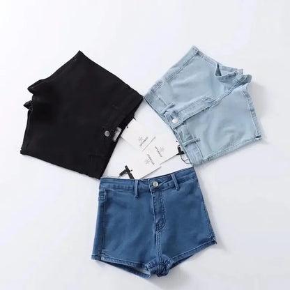 Summer Women High Elasticity Denim Hot Shorts Female Denim Casual Shorts High Waist Split Hem Denim Shorts