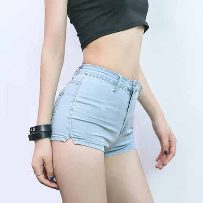 Summer Women High Elasticity Denim Hot Shorts Female Denim Casual Shorts High Waist Split Hem Denim Shorts