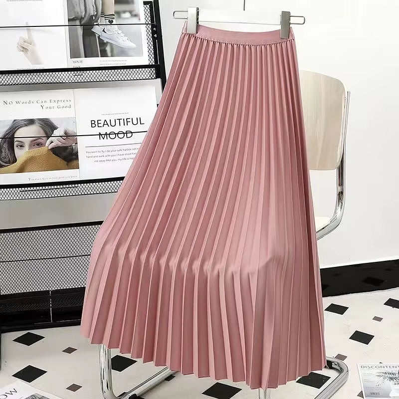 Chic Pleat Midi Skirt — A-Line Korean Style