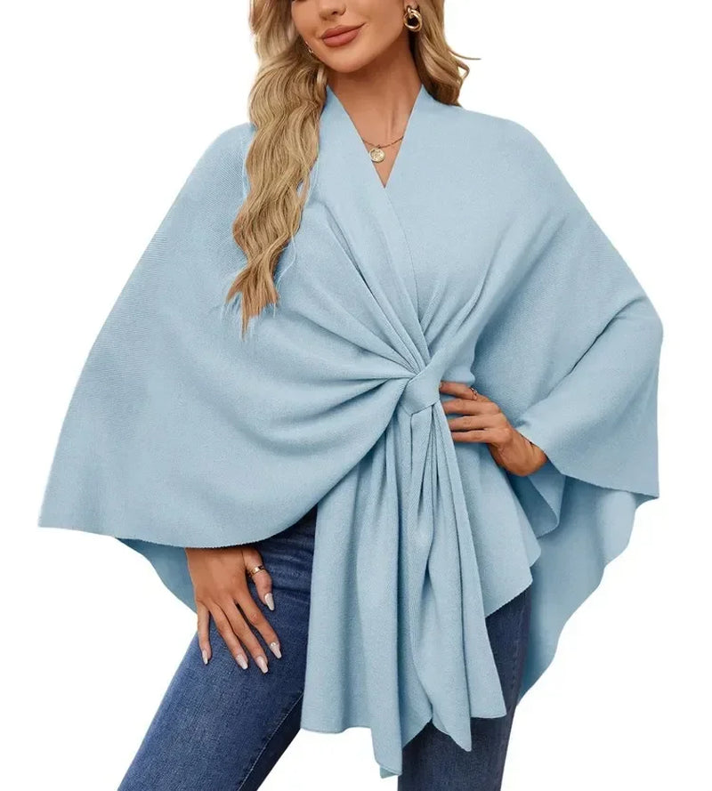 Wrapped in Calm Poncho — Open-Front Cape Sweater