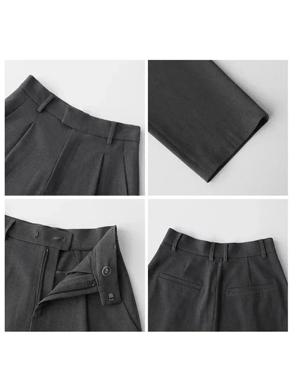 Simple Casual Women Twill Suit Pants Wide Leg Pants Straight Floor Pants Office Ladies Female Trousers