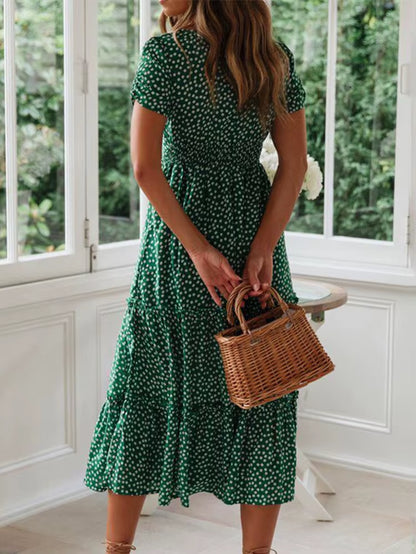Vestidos Vintage Vintage Print Puff Sleeve Summer Beach Sweet Dresses Casual Square Collar Floral Maxi Long Dress Festa