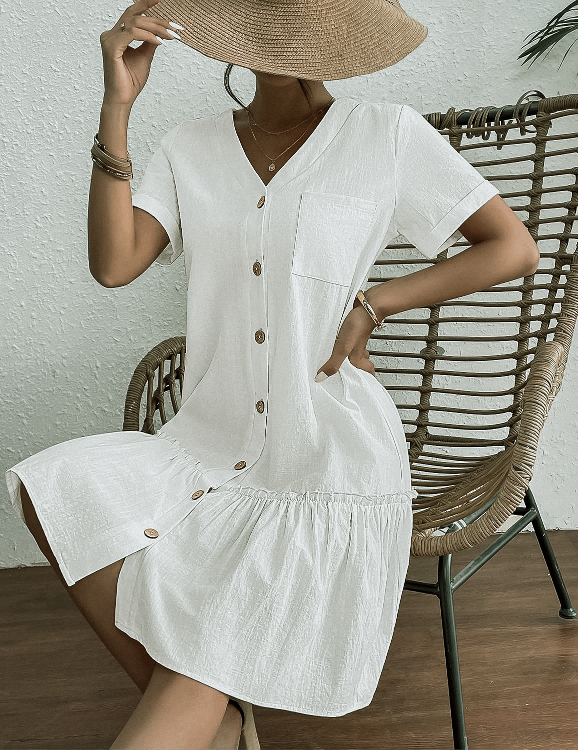 Coastal Chiffon Dress — V-Neck Beach Sundress