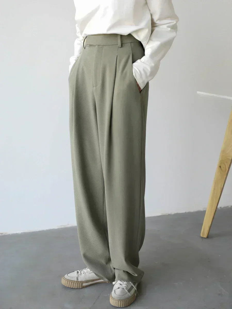Simple Casual Women Twill Suit Pants Wide Leg Pants Straight Floor Pants Office Ladies Female Trousers