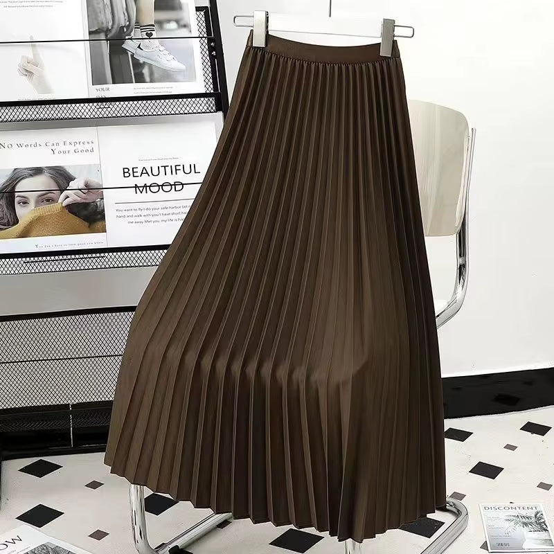 Chic Pleat Midi Skirt — A-Line Korean Style