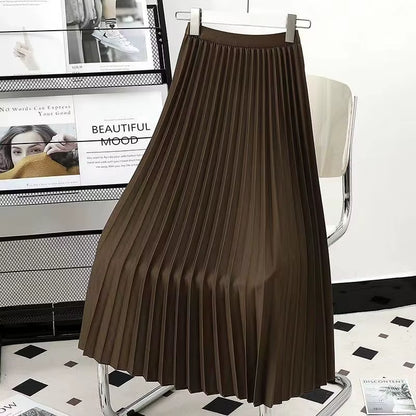 Chic Pleat Midi Skirt — A-Line Korean Style