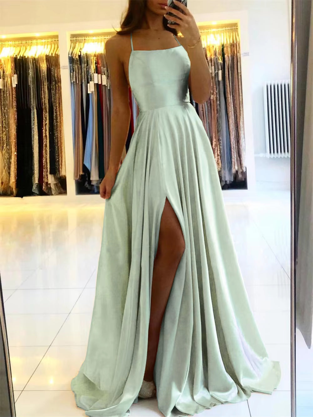 Burgundy Satin Maxi — Side-Slit Evening Dress