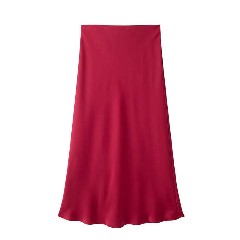2024 Black Satin Skirt Woman High Waist Elegant Long Skirts for Women Fashion Summer Midi Skirt Office Women'S Skirts
