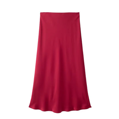 2024 Black Satin Skirt Woman High Waist Elegant Long Skirts for Women Fashion Summer Midi Skirt Office Women'S Skirts