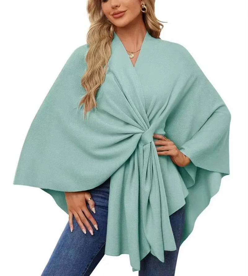 Wrapped in Calm Poncho — Open-Front Cape Sweater