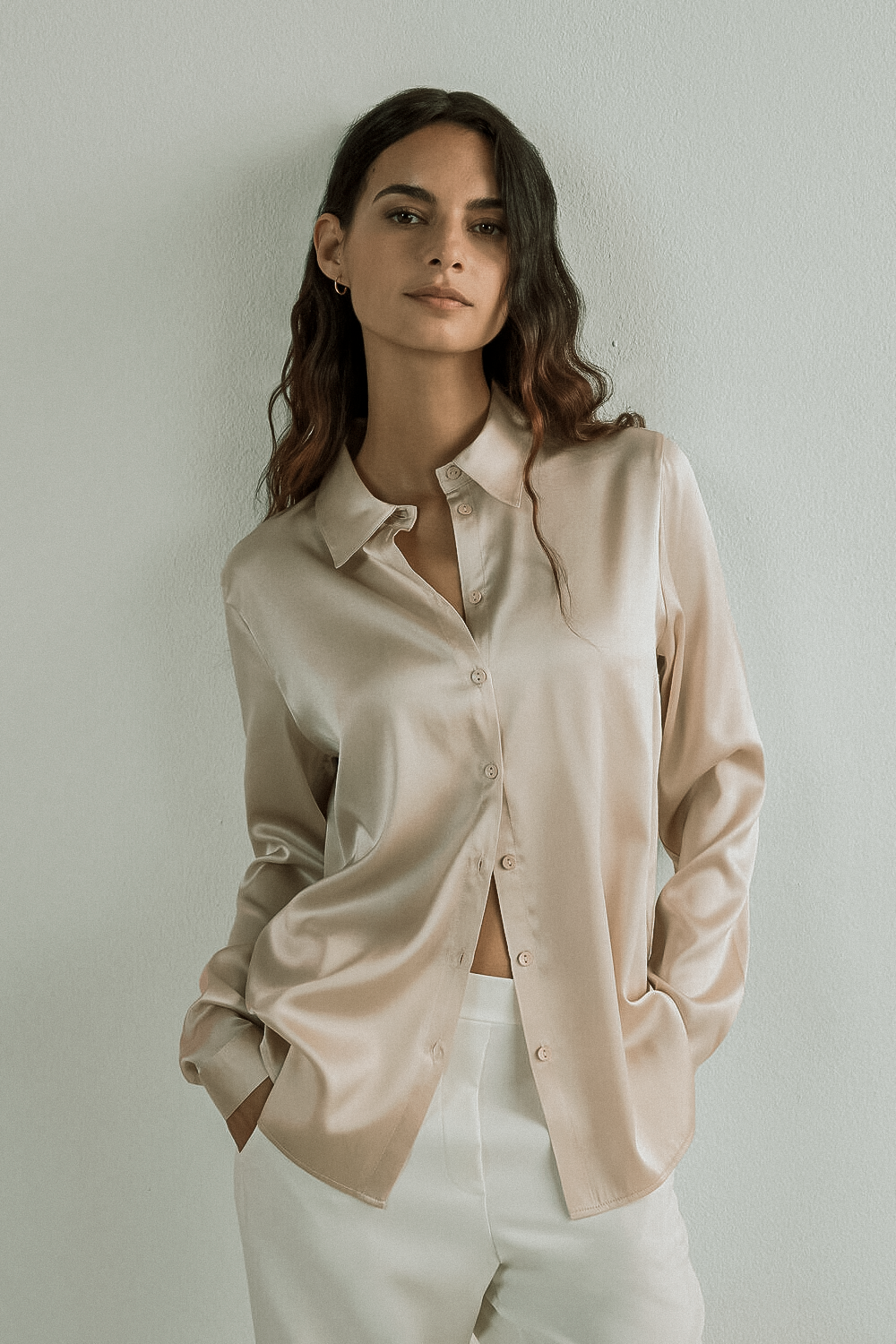 Silk Korean Office Ladies Elegant Shirt Blouse Women Fashion Button up Satin Shirt Vintage
