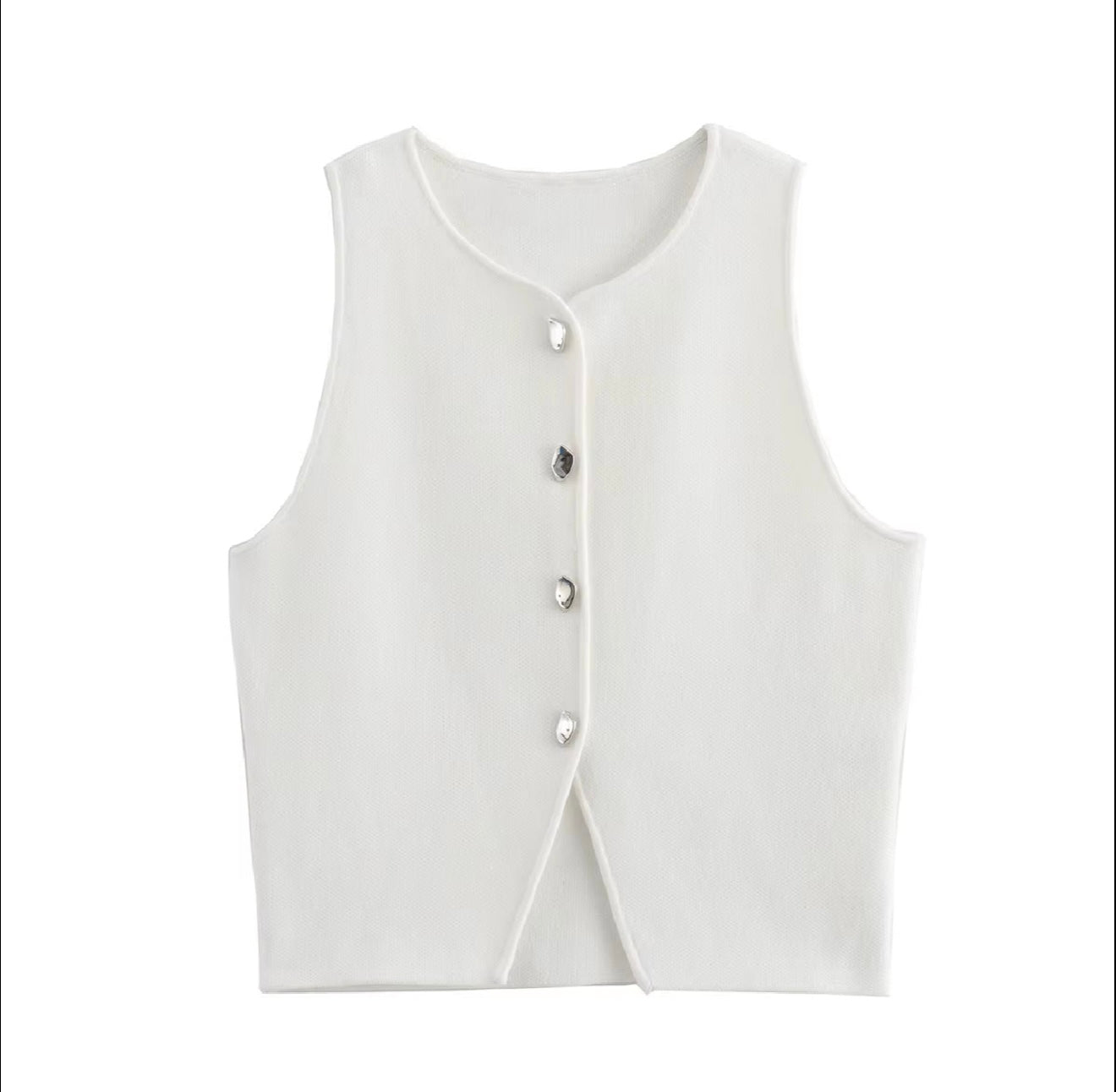 Ribbed Button Crop Top