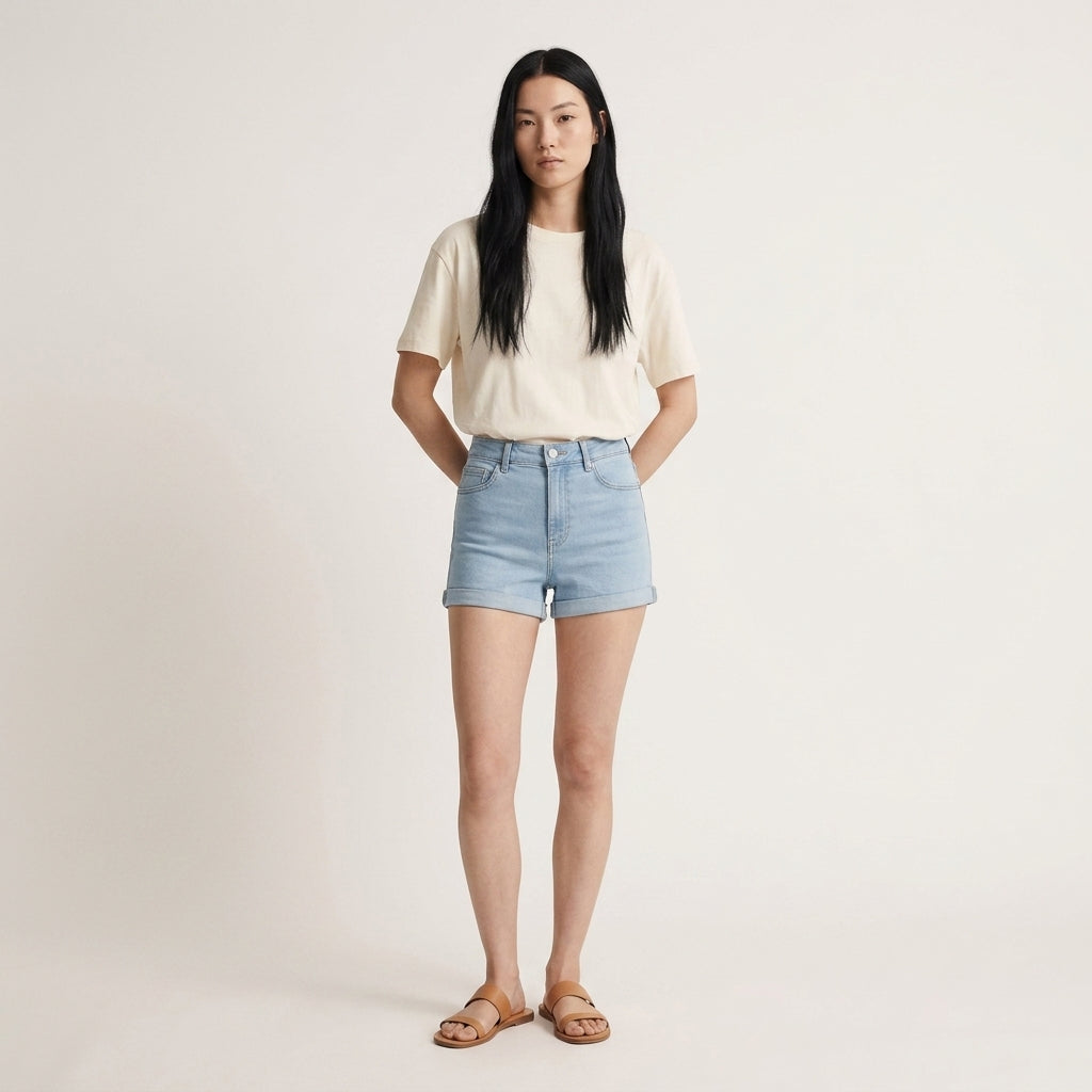 Split Hem Denim Shorts