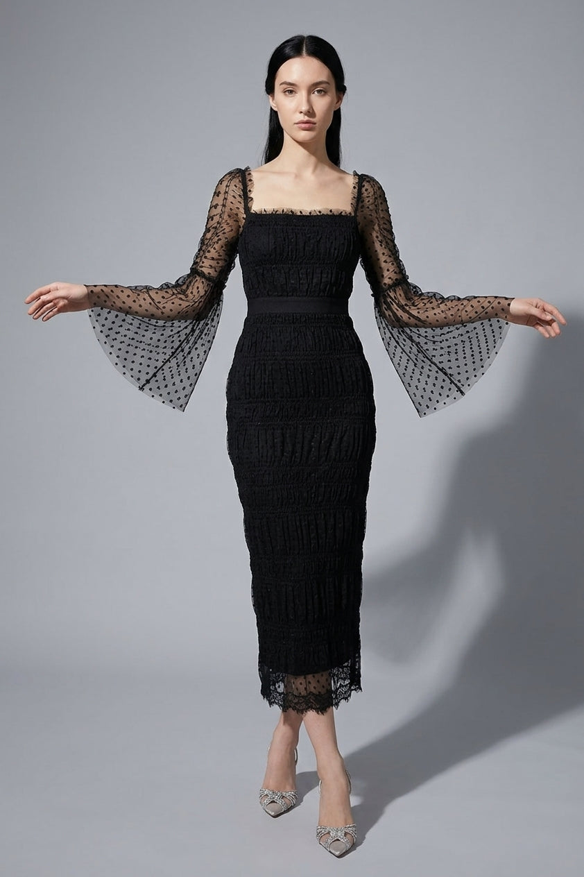 Sequin Mesh Midi Dress