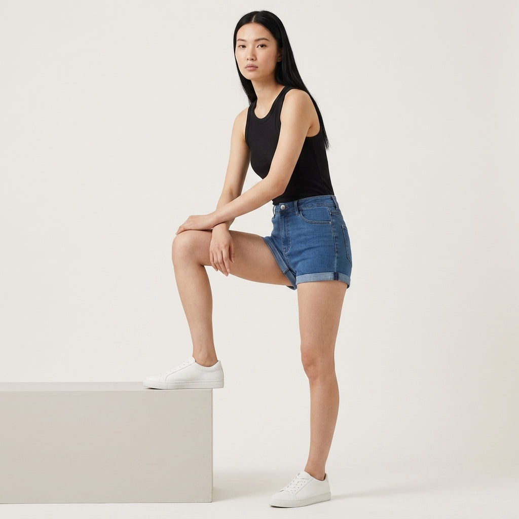 Split Hem Denim Shorts