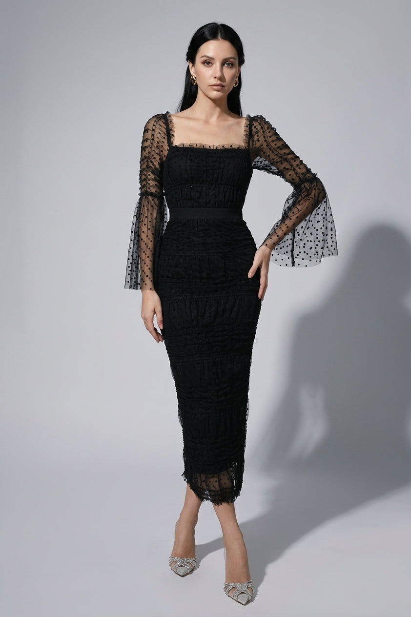 Sequin Mesh Midi Dress