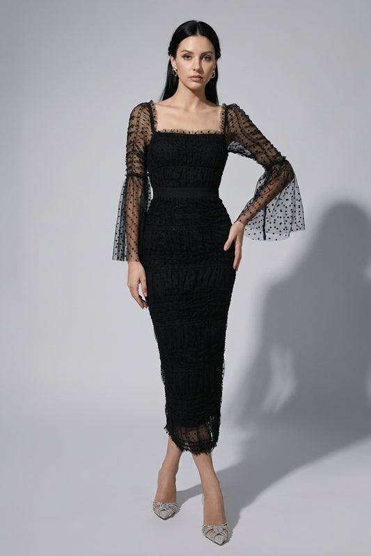 Sequin Mesh Midi Dress