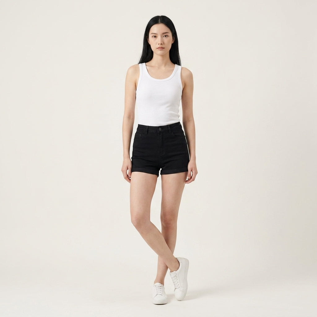 Split Hem Denim Shorts