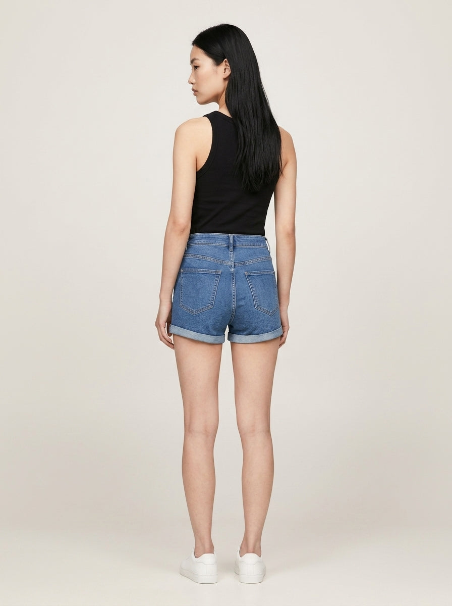 Split Hem Denim Shorts