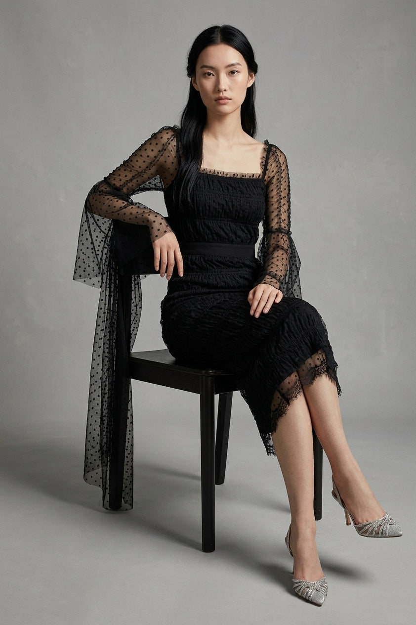 Sequin Mesh Midi Dress