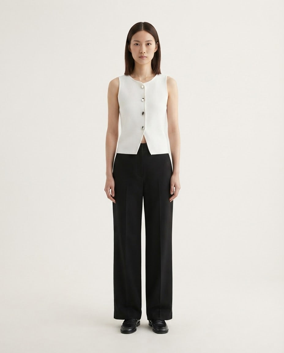 Ribbed Button Crop Top