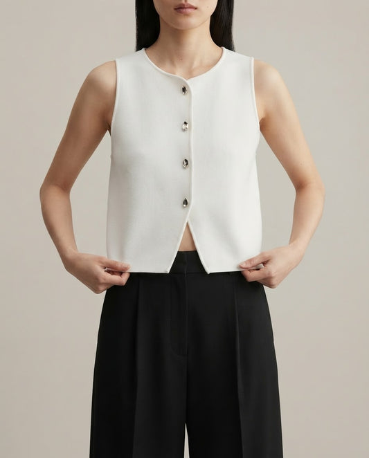 Ribbed Button Crop Top