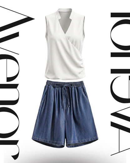 Denim & Soft Top Duo — Same-Supplier Shorts + Top Set