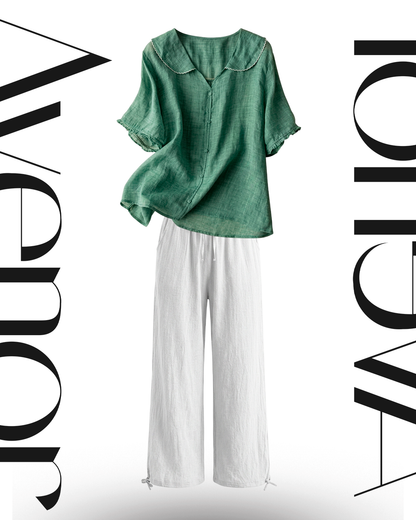 Linen & Vintage Duo — Same-Supplier Trousers + Blouse Set