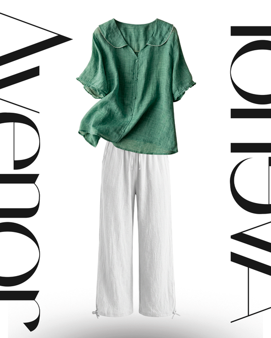 Linen & Vintage Duo — Same-Supplier Trousers + Blouse Set
